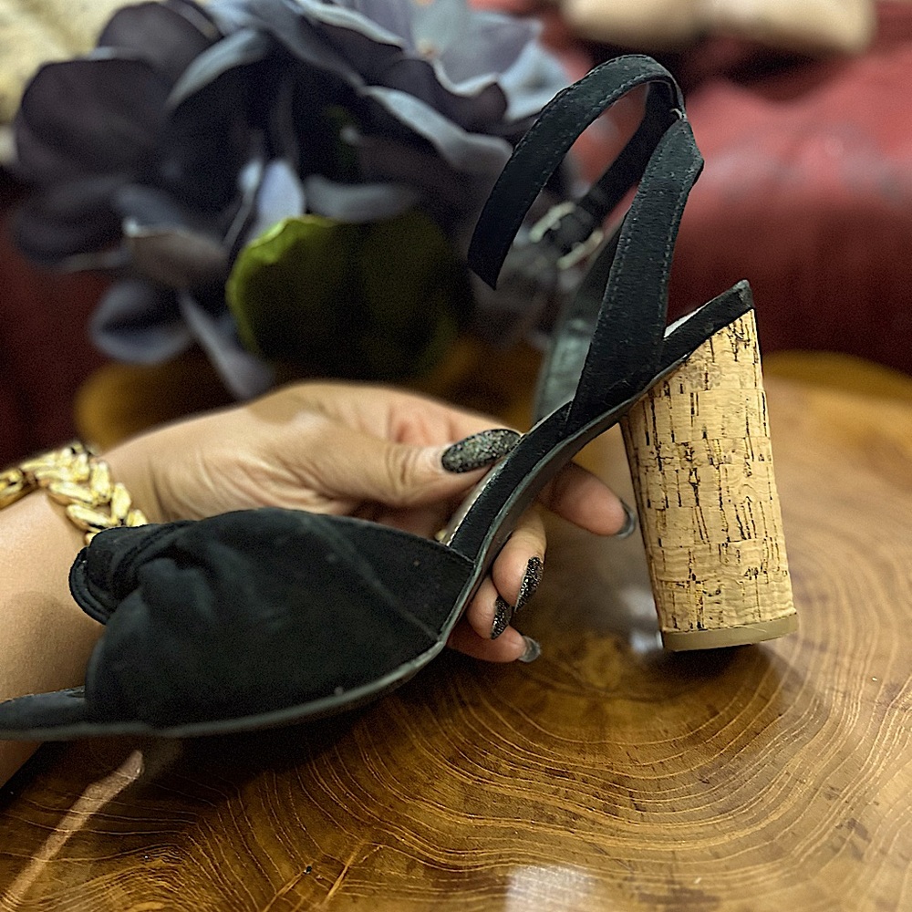 Black Suede Cork Heeled Tinsley Sandals by Worthington - Picture 7 of 13